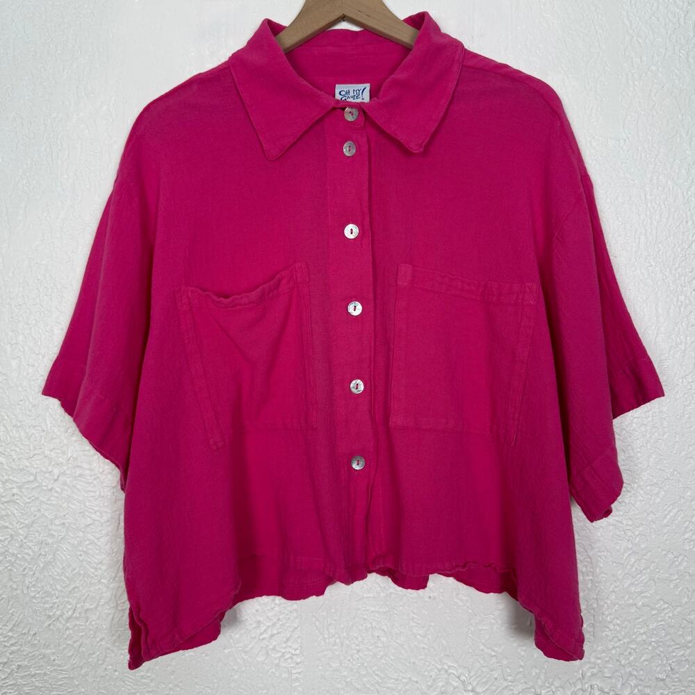 Oh My Gauze Lena Cotton Gauze Button Down Blouse Camp Shirt Fuchsia Size 2 L/XL